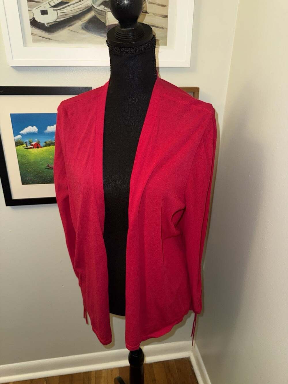 Chico's Women's Size 3 XL Red Knit Cardigan Lightweight Open Front Layering Top